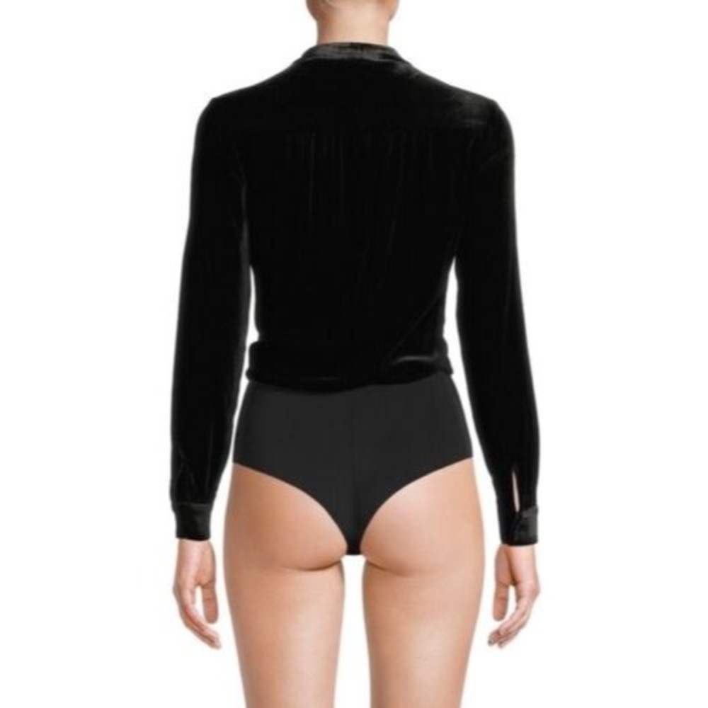 L’AGENCE NEW Marcella Wrap Effect Velvet Bodysuit In Black Size XS $450.00 - Picture 6 of 16